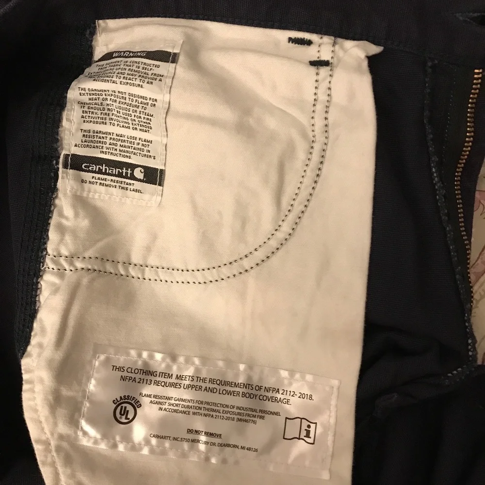 CARHARTT FLAME-RESISTANT MIDWEIGHT NAVY CANVAS PANT-LOOSE FIT 36 X 30